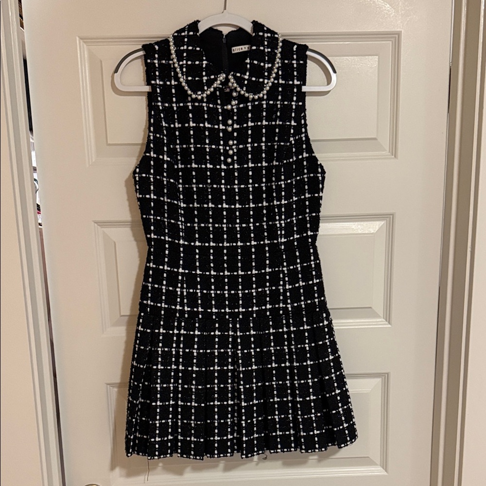 Alice + Olivia Black and White Tweed Mini Dress